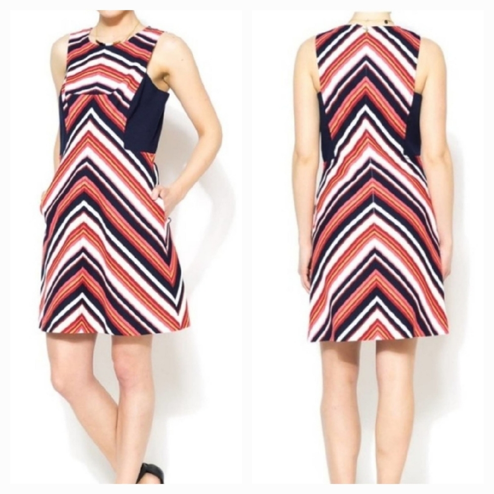 TRINA TURK 100% Cotton Multicolor Chevron Stripe Sleeveless Lined Sheath sz 4